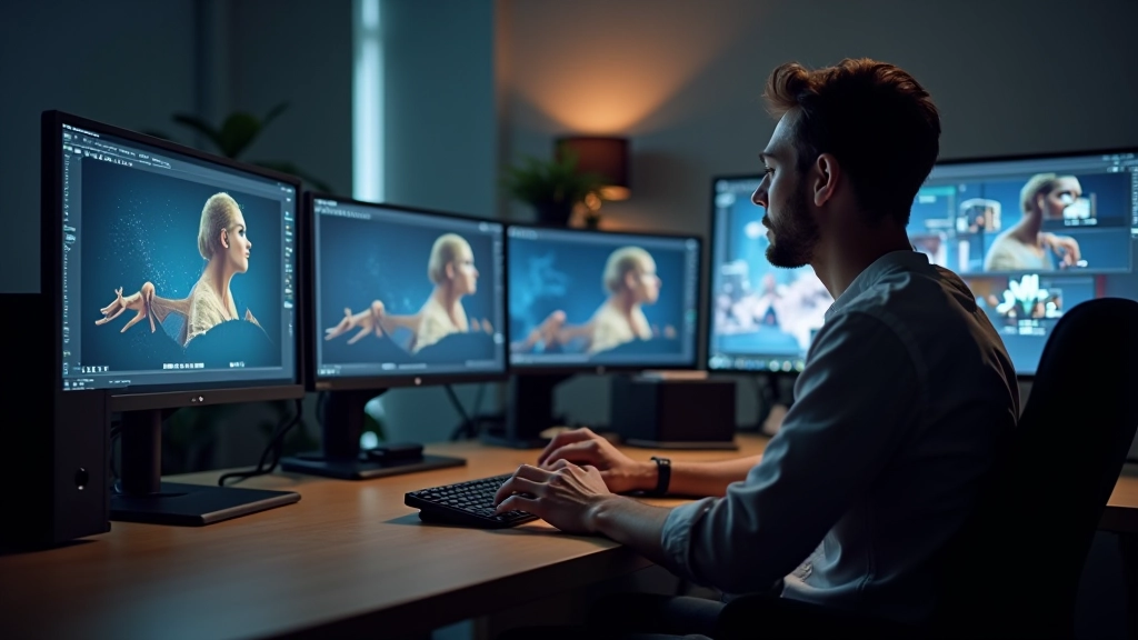Studio di animazione con monitor professionali che mostrano lavori in corso