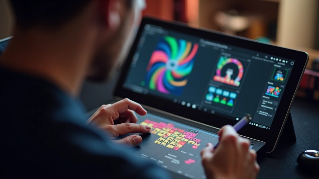 Designer che crea metafore visive su una tavoletta grafica con software di animazione