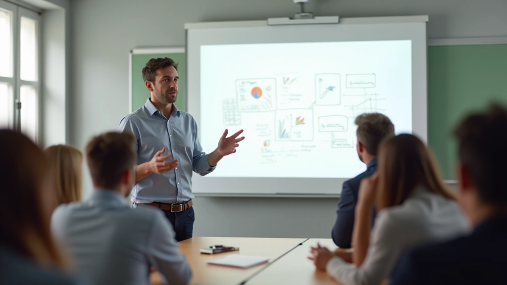 Lezione di animazione con insegnante che spiega concetti a studenti davanti a uno schermo