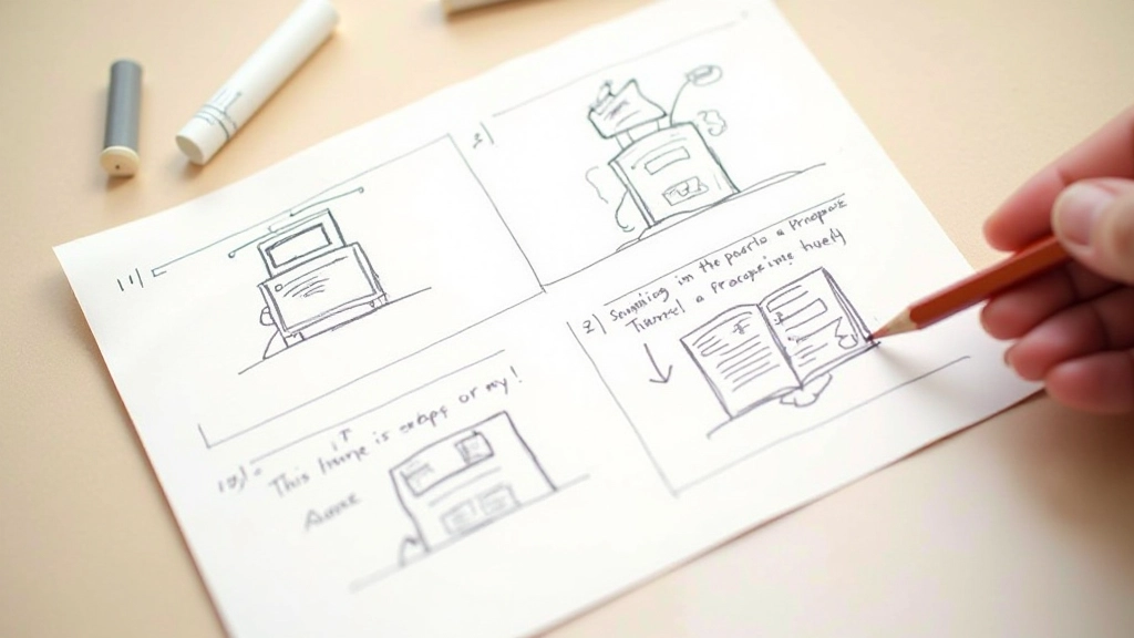 Storyboard con quattro frame che mostrano la struttura narrativa di un video esplicativo, sequenza visuale logica