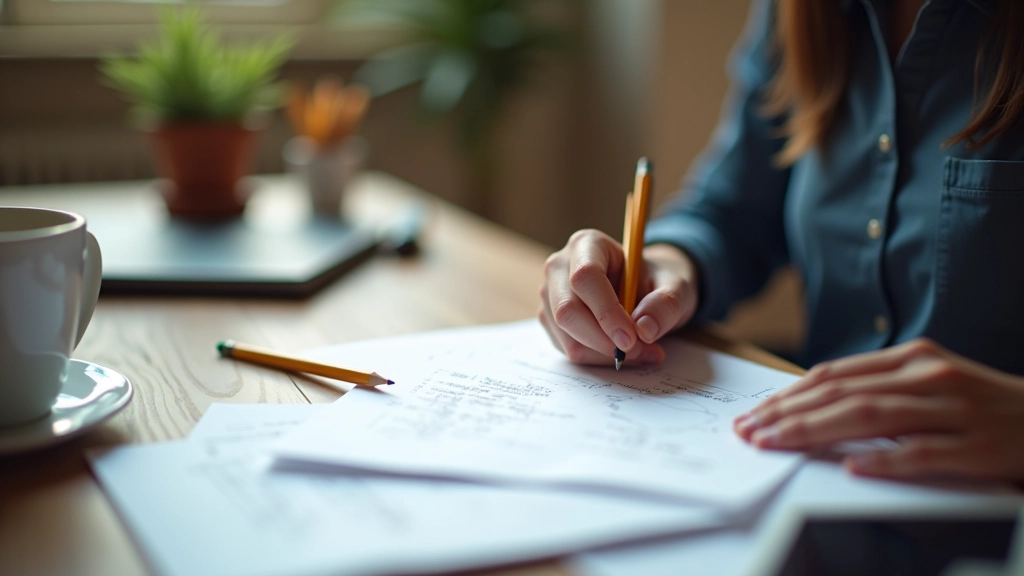 Sceneggiatore al lavoro su un foglio con note e sketch di storyboard